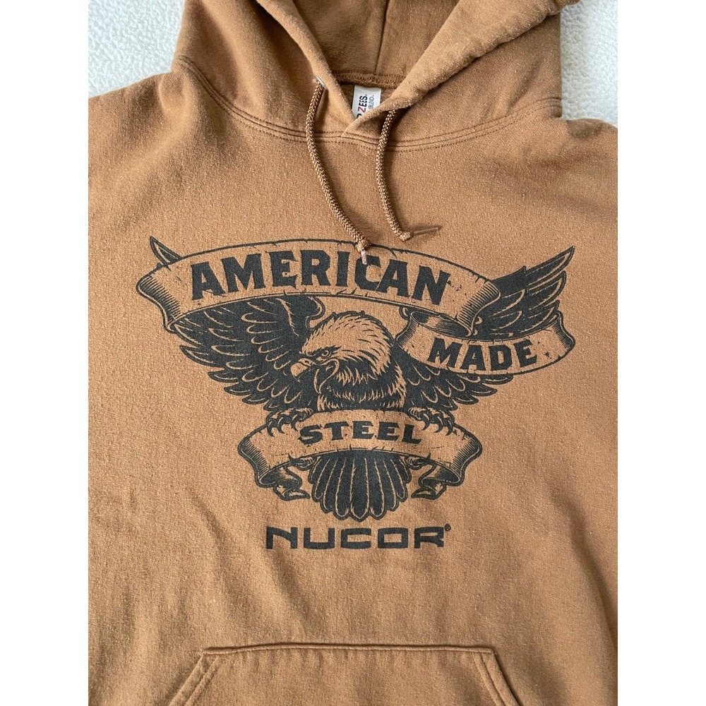 Jerzees Mens Small Hoodie Brown Nucor American Made Steel Graphic Pullover - Picture 9 of 16